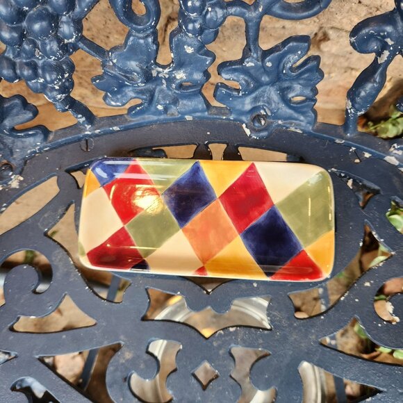 Colorful Harlequin Hand-Painted Salt & Pepper Shakers With Matching Tray - Picture 5 of 6